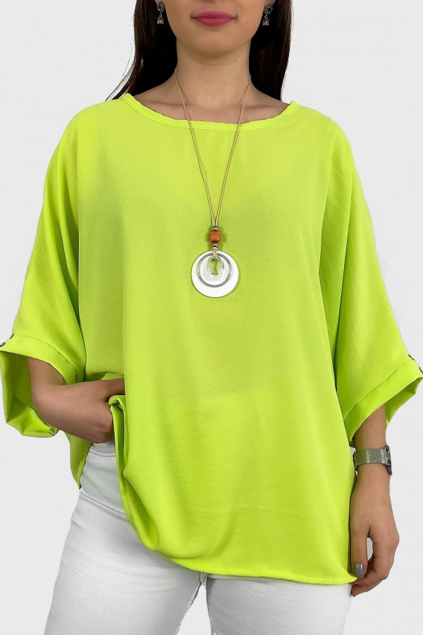 Bluzka plus size w kolorze limonkowym oversize z naszyjnikiem LUPE