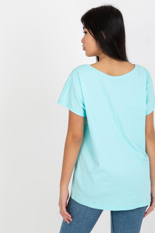 Bluzka damska w kolorze miętowym t-shirt basic dekolt w serek v-neck luna 4