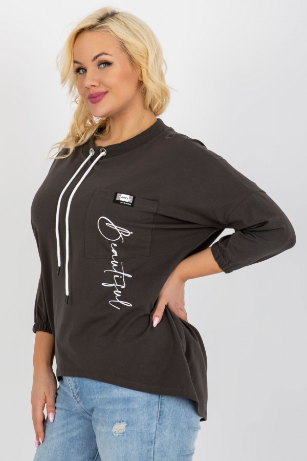 Modna lekka bluza damska plus size w kolorze khaki kieszeń 2