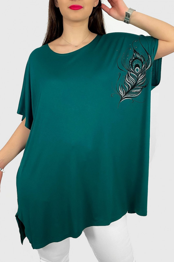 Tunika plus size luźna bluzka z wiskozy w kolorze morskim pawie pióro boho