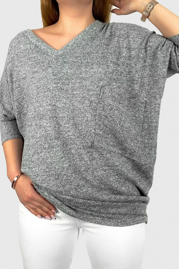 Tunika plus size W DRUGIM GATUNKU w kolorze szarym oversize dekolt V duża kieszeń Rebeca