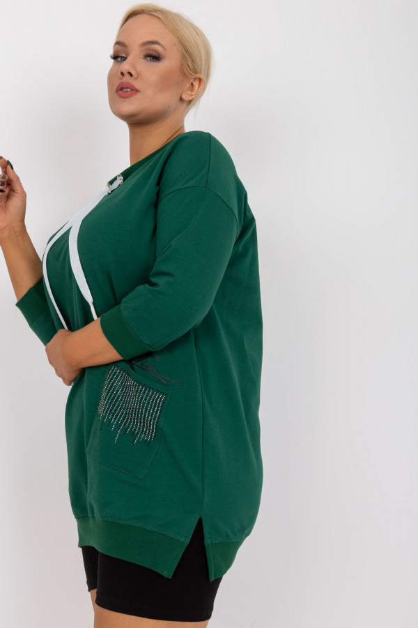 Bluza damska plus size w kolorze zielonym kieszeń dżety rękaw 3/4 3