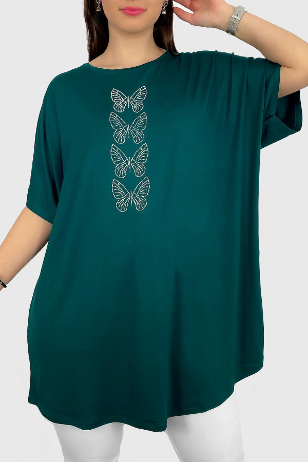 Tunika plus size luźna bluzka z wiskozy w kolorze morskim print dżety motyle Marisol