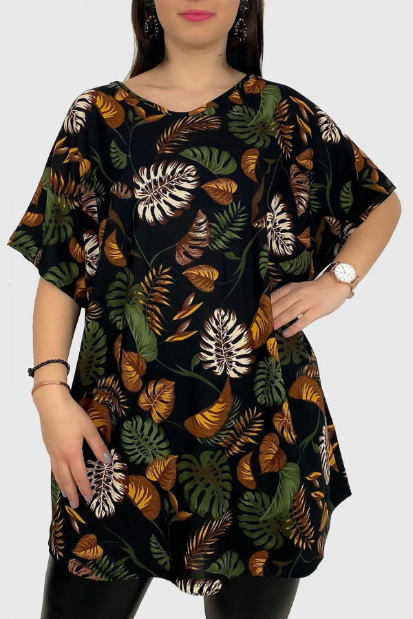 Bluzka tunika plus size oversize wzór liście monstery tropical Evita