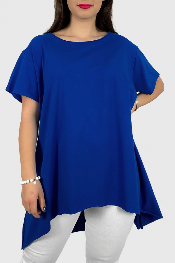 Asymetryczna tunika plus size w kolorze kobaltowym długie boki rogi Camila