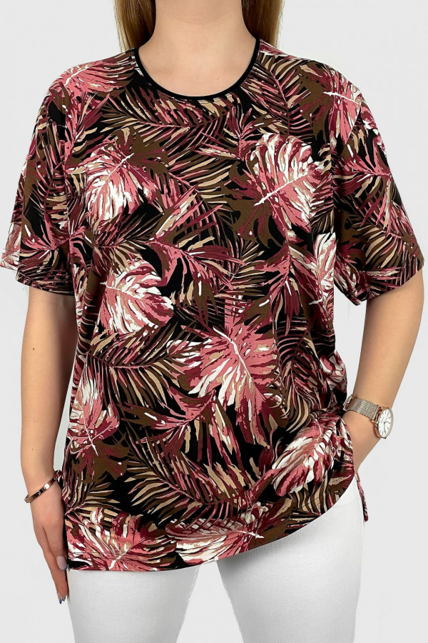 Bluzka damska plus size z wzorem liście tropical róż Tonia