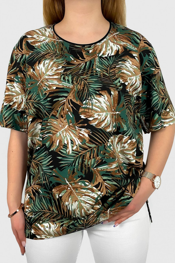 Bluzka damska plus size z wzorem liście tropical zieleń Tonia