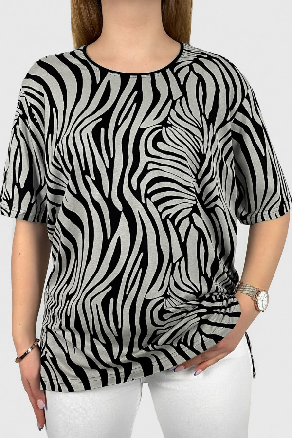 Bluzka damska plus size ze zwierzęcym wzorem zebra szara Tonia