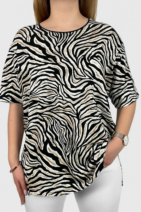 Bluzka damska plus size ze zwierzęcym wzorem zebra beż Tonia