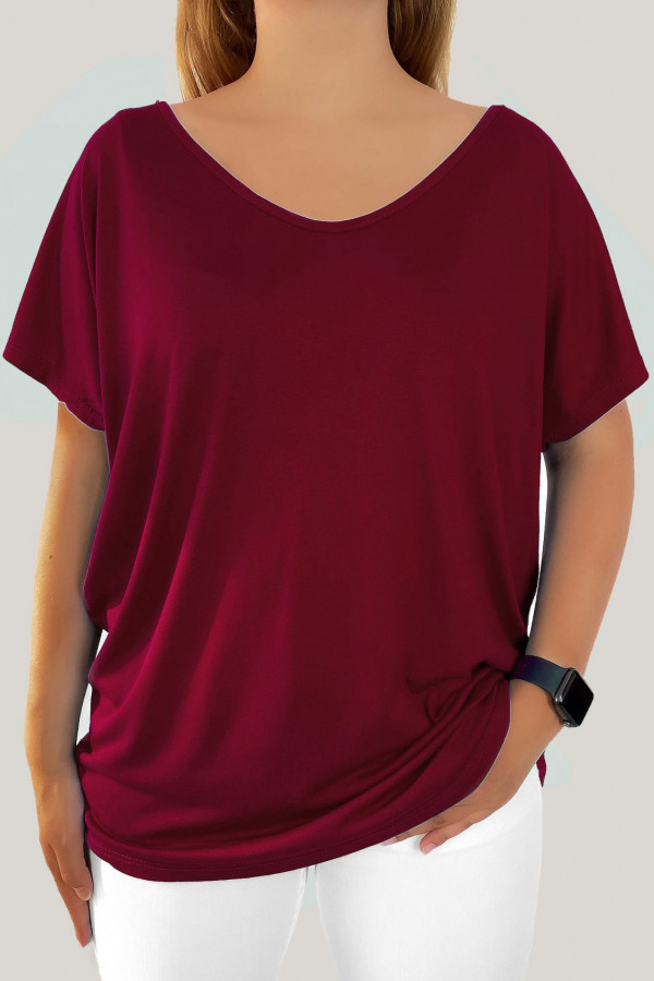 Duża bluzka damska z wiskozy w kolorze bordowym nietoperz w serek v-neck Eliza