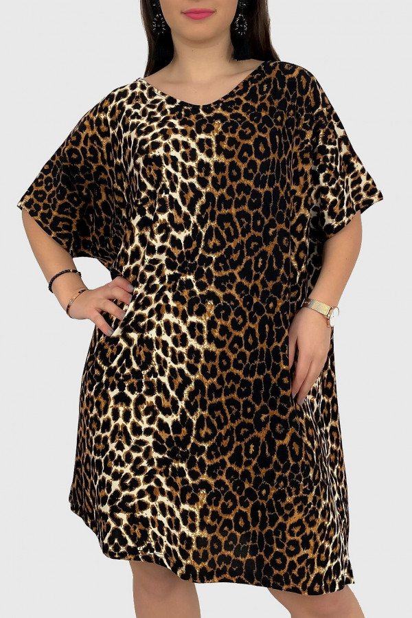Tunika sukienka plus size dłuższy bok zwierzęcy wzór panterka Laura