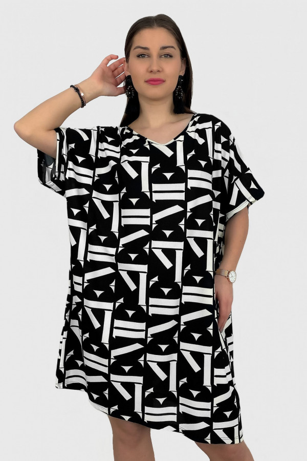 Tunika sukienka plus size dłuższy bok geometryczny wzór Laura 1