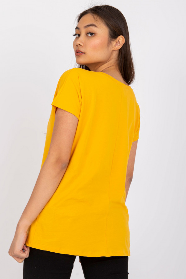 Bluzka damska w kolorze jasno pomarańczowym t-shirt basic dekolt w serek v-neck luna 2