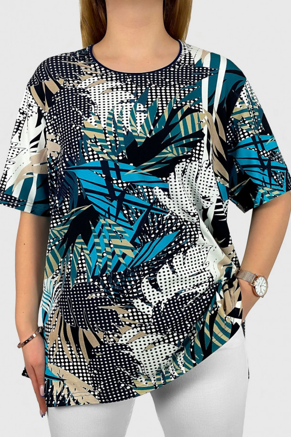 Bluzka damska plus size z wzorem liście tropical turkus Tonia