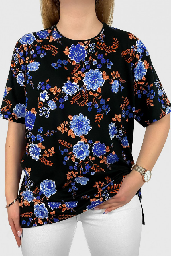 Bluzka damska plus size z wzorem kwiaty blue Tonia