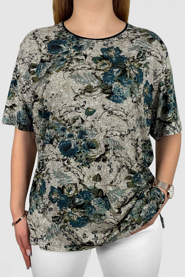 Bluzka damska plus size z wzorem liście kwiaty Tonia