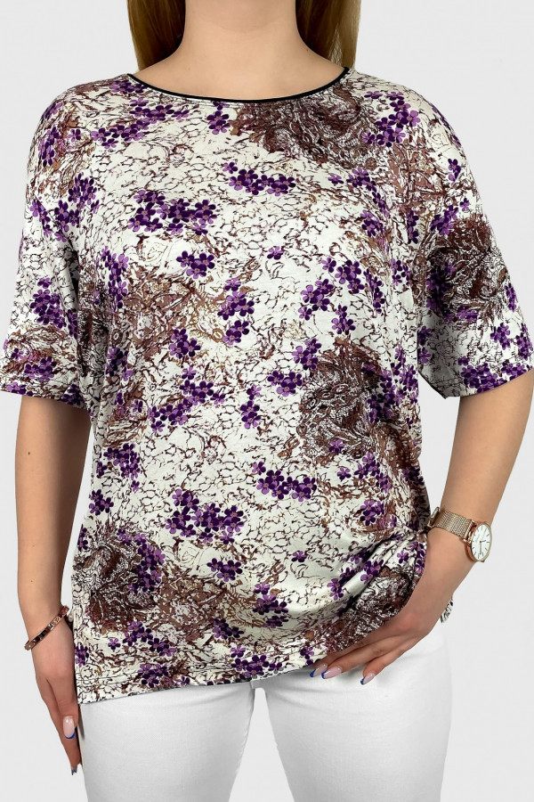 Bluzka damska plus size z wzorem kwiaty fiolet Tonia