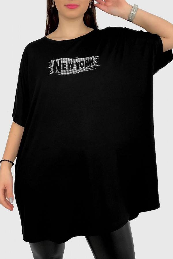 Tunika plus size z wiskozy w kolorze czarnym print dżety NEW YORK