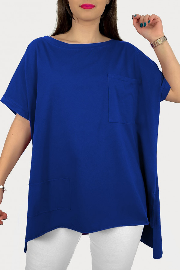 Bluzka oversize w kolorze kobaltowym dłuższy tył kieszeń Tanisha