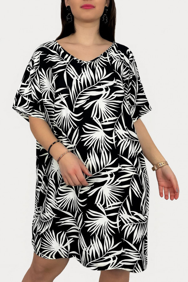Tunika sukienka plus size dłuższy bok wzór liście tropical palmy Laura