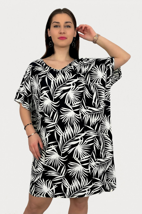 Tunika sukienka plus size dłuższy bok wzór liście tropical palmy Laura 2