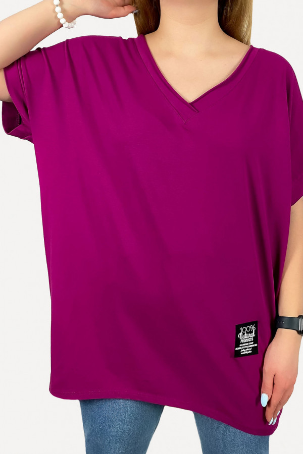 Luźna bluzka damska w kolorze magenta dekolt w serek V casual Gabby 2