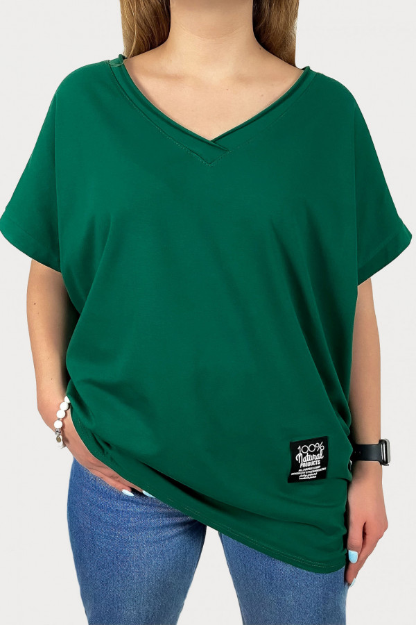 Luźna bluzka damska w kolorze butelkowej zieleni dekolt w serek V casual Gabby