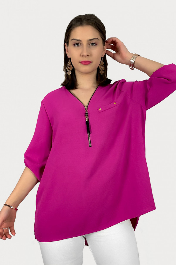 Elegancka bluzka koszula w kolorze magenta dekolt zamek ZIP secret 1