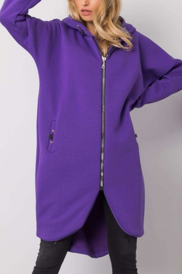 Ciepła bluza damska w kolorze fioletowym z kapturem na zamek narzutka Olena