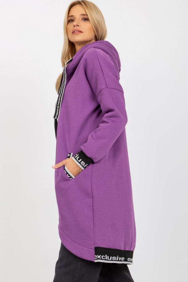 Dresowy płaszczyk bluza damska w kolorze fioletowym z kapturem narzutka zamek taśmy 5