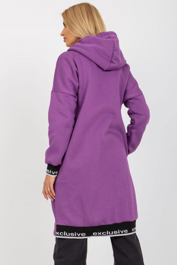 Dresowy płaszczyk bluza damska w kolorze fioletowym z kapturem narzutka zamek taśmy 6