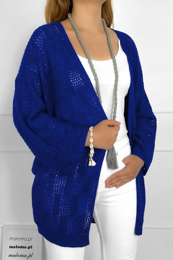 Sweter damski ażurowa duża narzutka w kolorze kobaltowym Irene