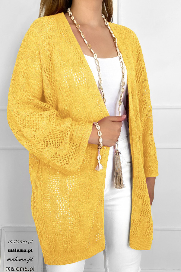 Sweter damski ażurowa duża narzutka w kolorze słoneczno żółtym Irene