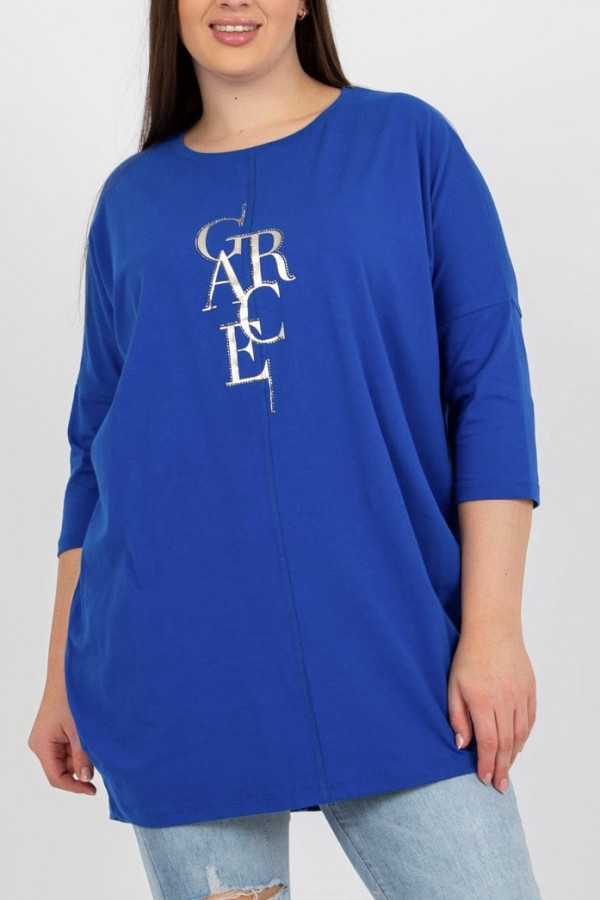 Tunika bluzka plus size w kolorze kobaltowym print dżety Grace