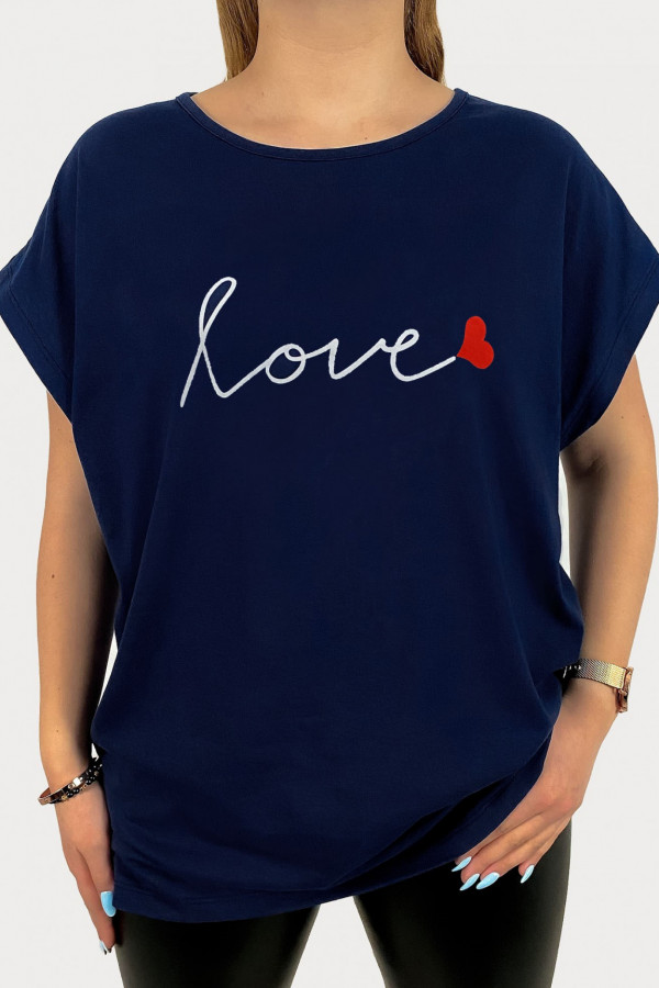 T-shirt plus size koszulka bluzka damska w kolorze granatowym love