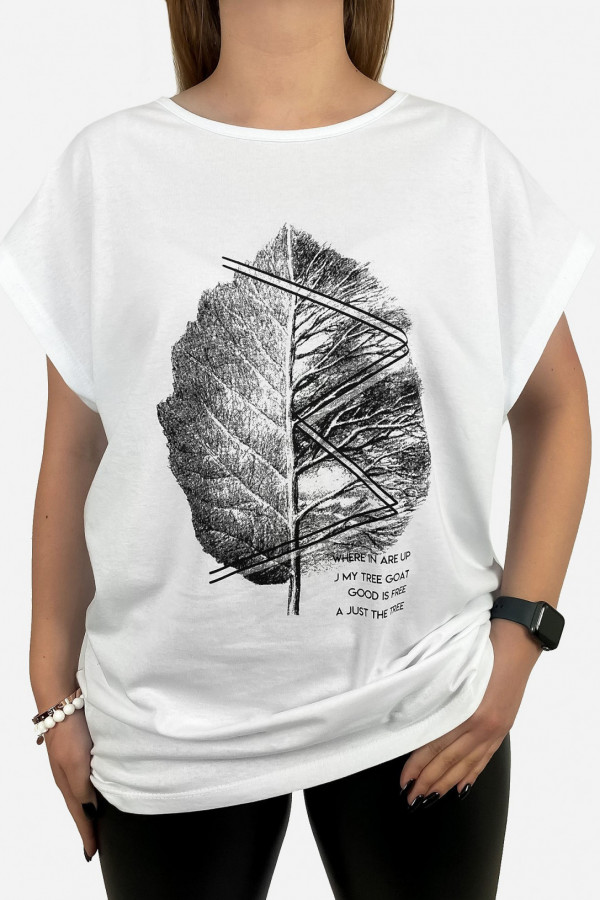 T-shirt damski plus size w kolorze białym leaf duży liść