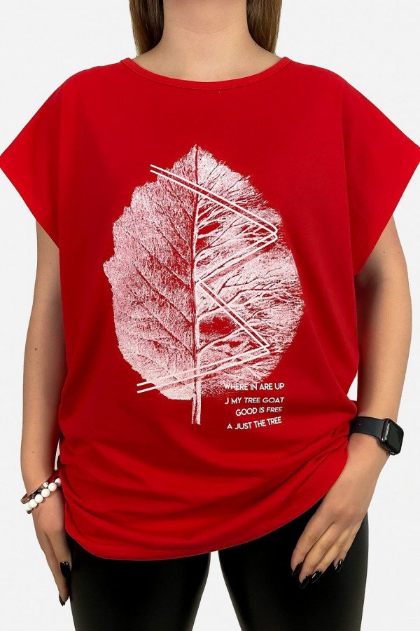 T-shirt damski plus size w kolorze czerwonym leaf duży liść