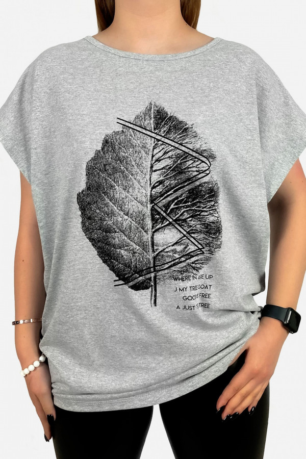 T-shirt damski plus size w kolorze szarym leaf duży liść