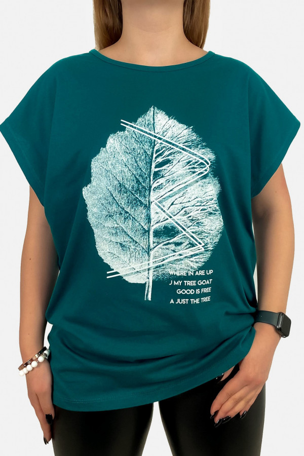 T-shirt damski plus size w kolorze morskim leaf duży liść