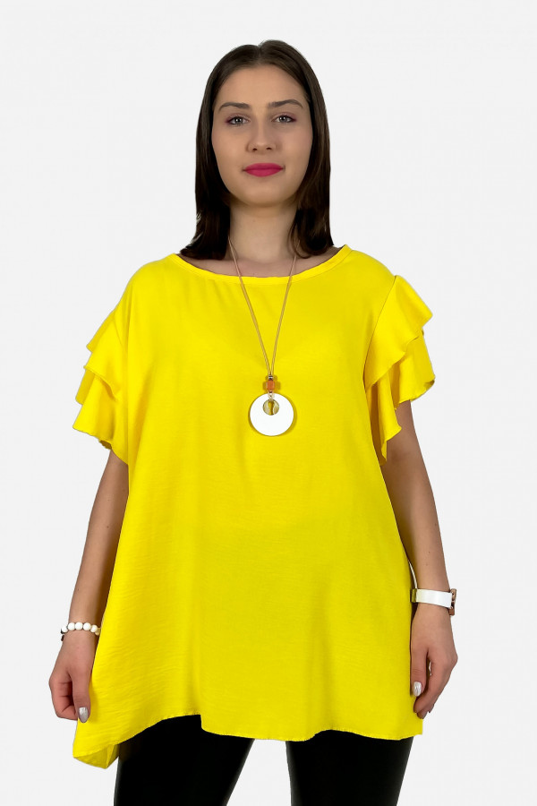 Bluzka plus size w kolorze żółtym z naszyjnikiem motylkowy rękaw Sara 1