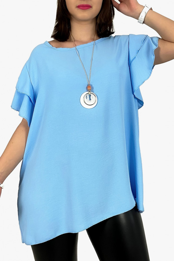 Bluzka plus size w kolorze błękitnym z naszyjnikiem motylkowy rękaw Sara