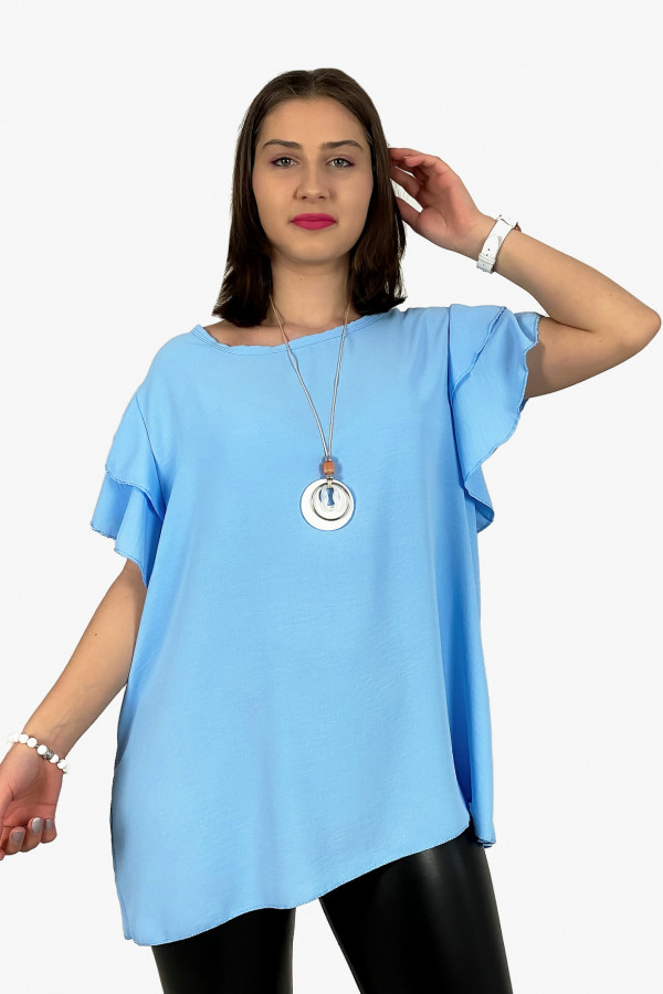 Bluzka plus size w kolorze błękitnym z naszyjnikiem motylkowy rękaw Sara 1