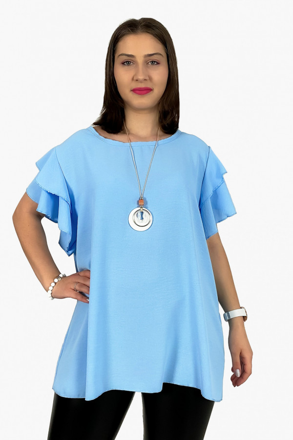 Bluzka plus size w kolorze błękitnym z naszyjnikiem motylkowy rękaw Sara 2