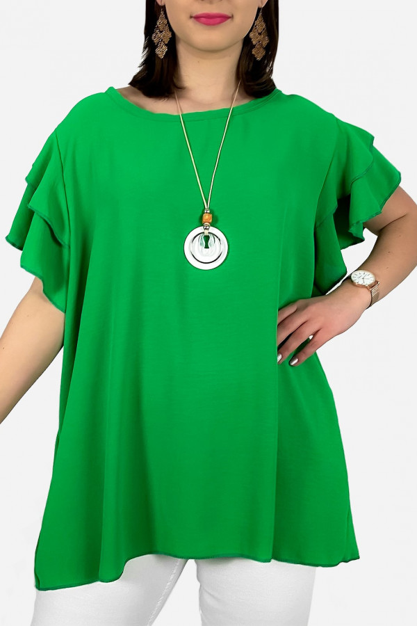 Bluzka plus size w kolorze zielonym z naszyjnikiem motylkowy rękaw Sara