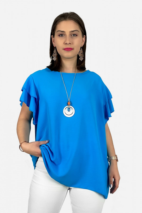 Bluzka plus size w kolorze lazurowym z naszyjnikiem motylkowy rękaw Sara 2