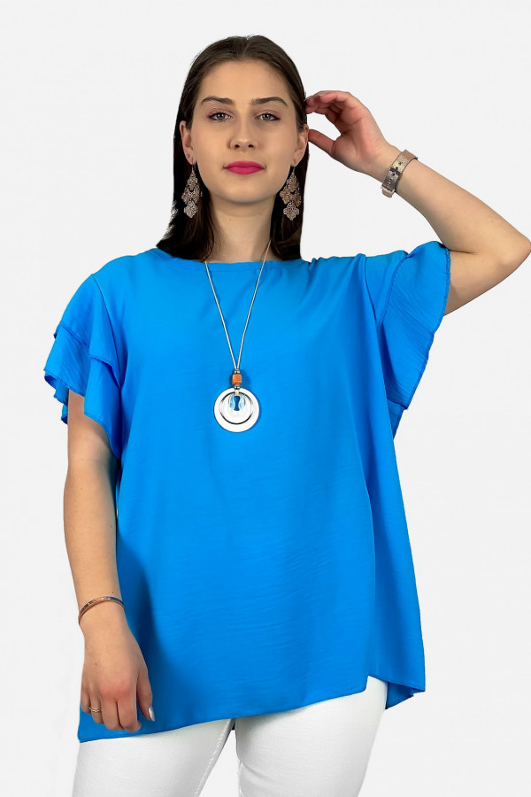Bluzka plus size w kolorze lazurowym z naszyjnikiem motylkowy rękaw Sara 1