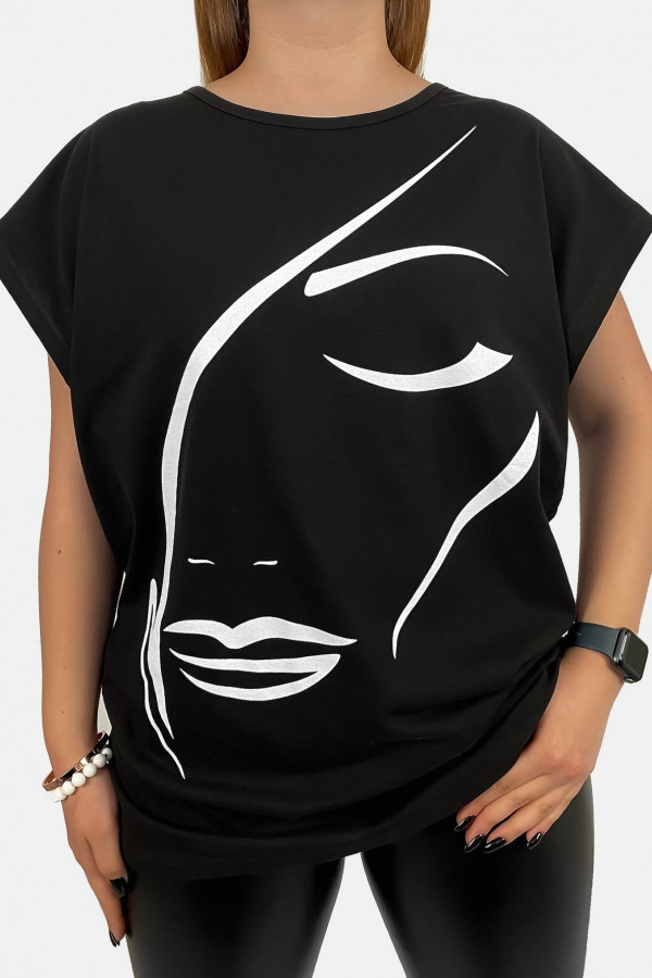 T-shirt damski plus size w kolorze czarnym line art woman