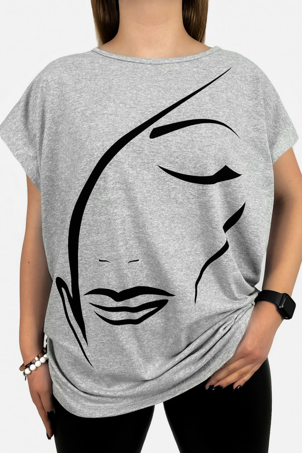 T-shirt damski plus size w kolorze szarym line art woman