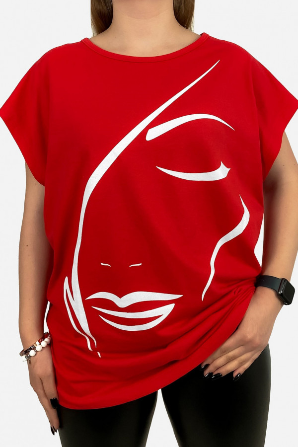 T-shirt damski plus size w kolorze czerwonym line art woman