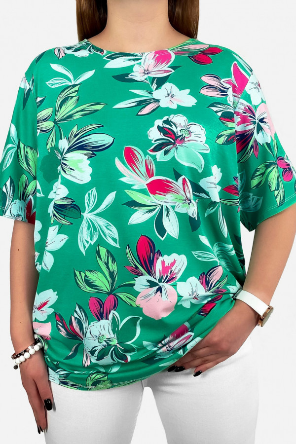 Bluzka damska plus size zielony wzór print kwiaty Blanca